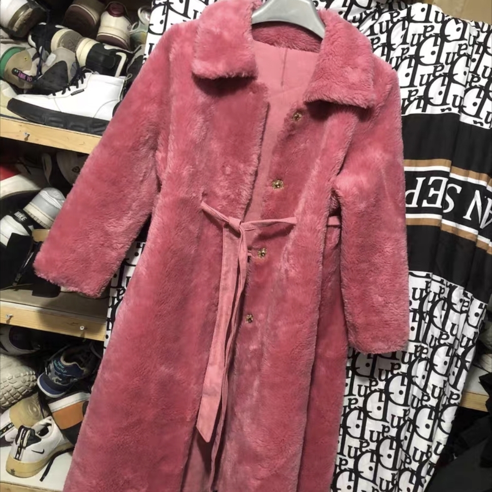 Women's Pink Teddy Coat - Plush Long Faux Fur Jacket - Picture 6 of 8